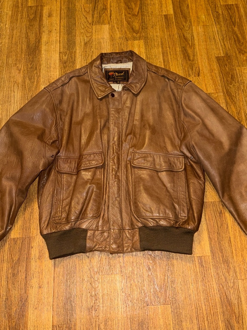 Reed Sportswear Aviator Bomber Jacket Leather Brown 90s Vtg Map Lining Mens R44